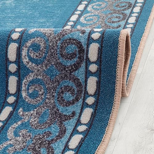 Miniatura 8 de Antep Rugs - Alfombras con bordes modernos de 4 x 6 antideslizantes (antideslizante) con respaldo de goma de bajo perfil para interiores (azul