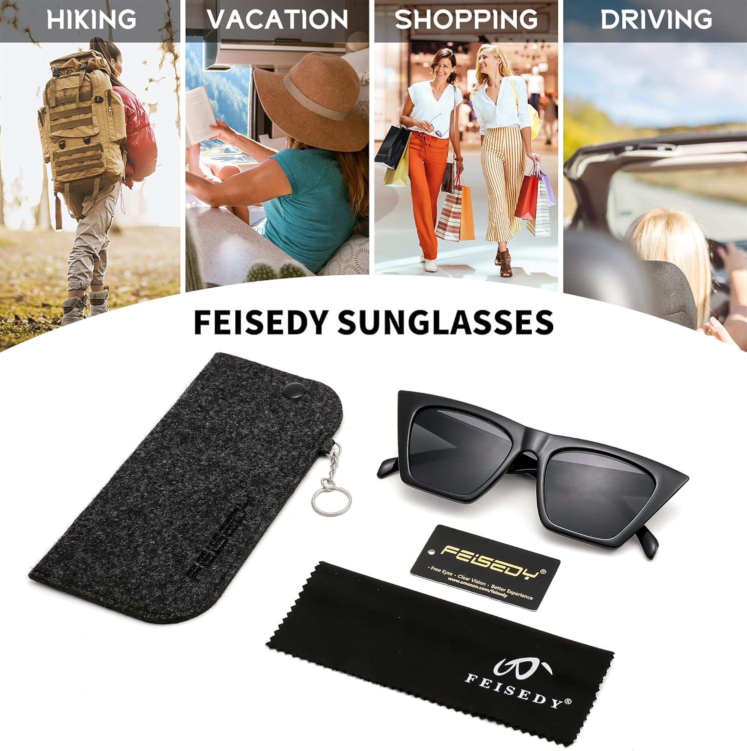 FEISEDY Vintage Square Cat Eye Sunglasses Women Trendy Cateye Sunglasses B2473 - Image 5