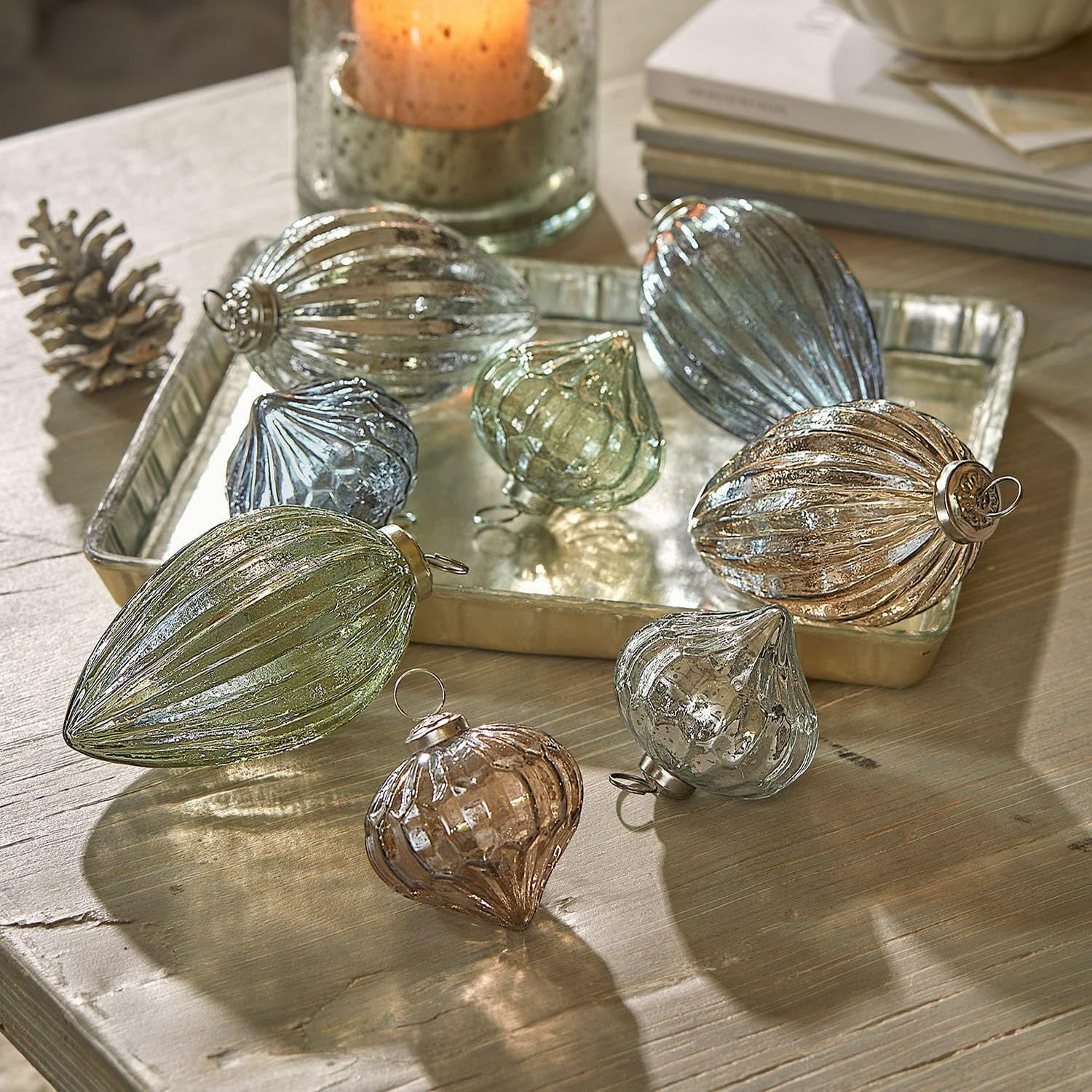 Loberon Weihnachtskugeln 8er Set Azélisse, bunt | Mundgeblasen, Bauernsilber-Finish & Getönte Farben, Christbaumschmuck, Weihnachtsdeko, Weihnachten, Glas, Messing