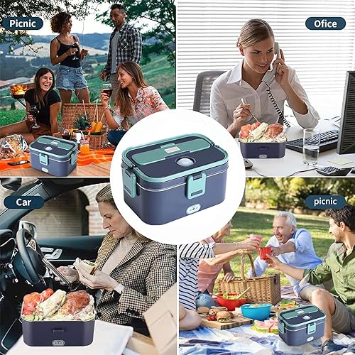 Miniatura 7 de JWZILMR Fiambrera eléctrica para adultos  Calentador de alimentos portátil 3 en 1, calentador de alimentos autocalentable de 60 W para coche,