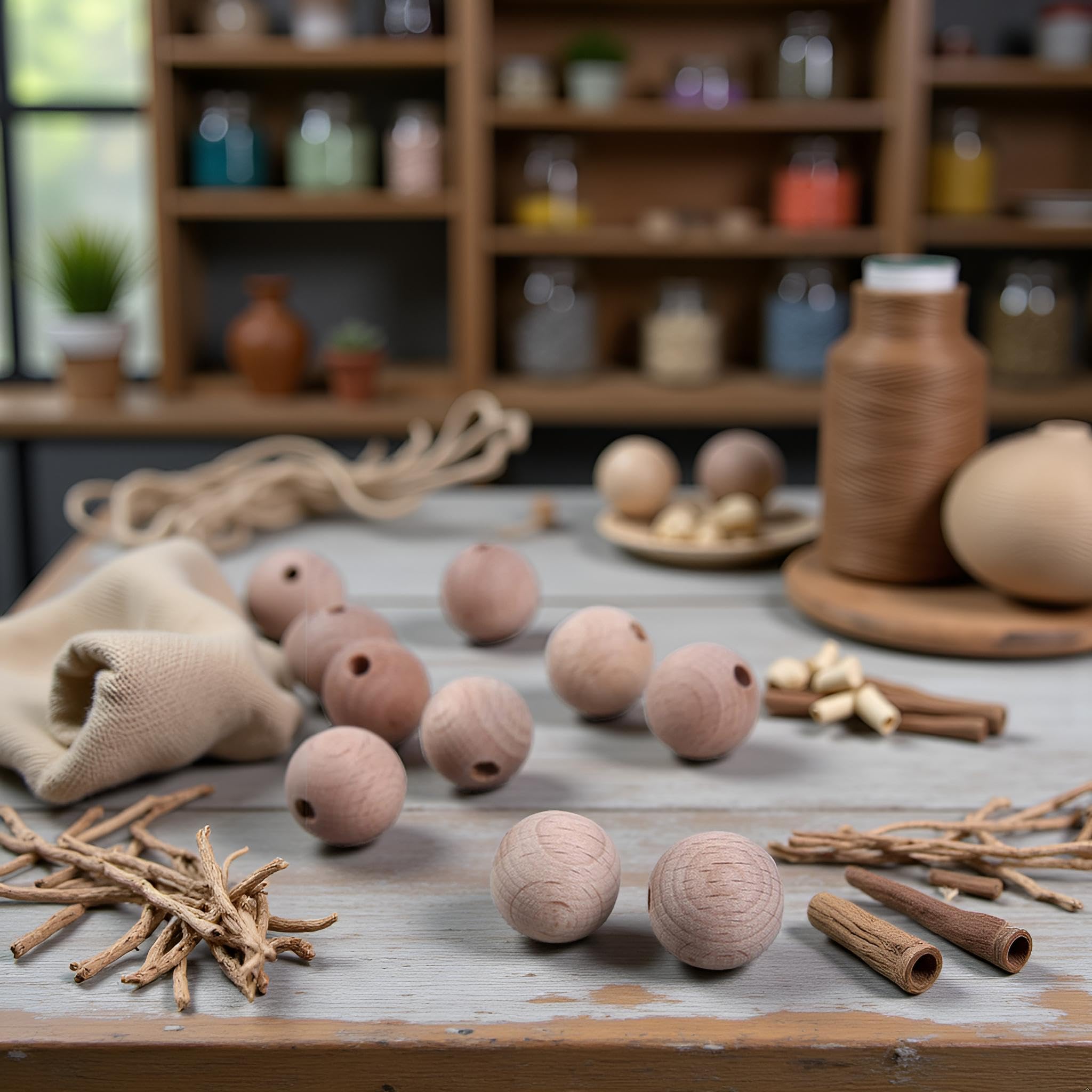 DAHI Lot De 200 Boules En Bois - Perles En Bois Pour Bricolage De Bijoux Et Accessoires (14mm