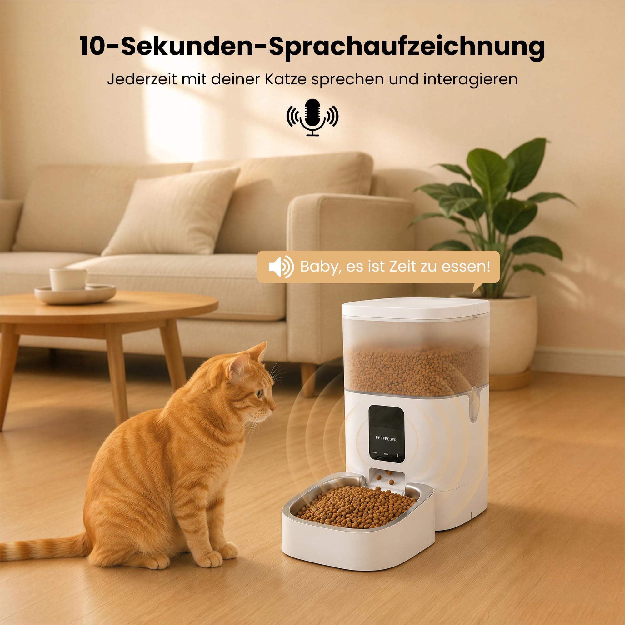 Futterautomat Katze, 4L Katzenfutter Automat, 2,4 G WiFi Katzen Futterautomat mit APP Steuerung, Futterspender Katze mit Edelstahlnapf für Katzen & Hunde, Weiß