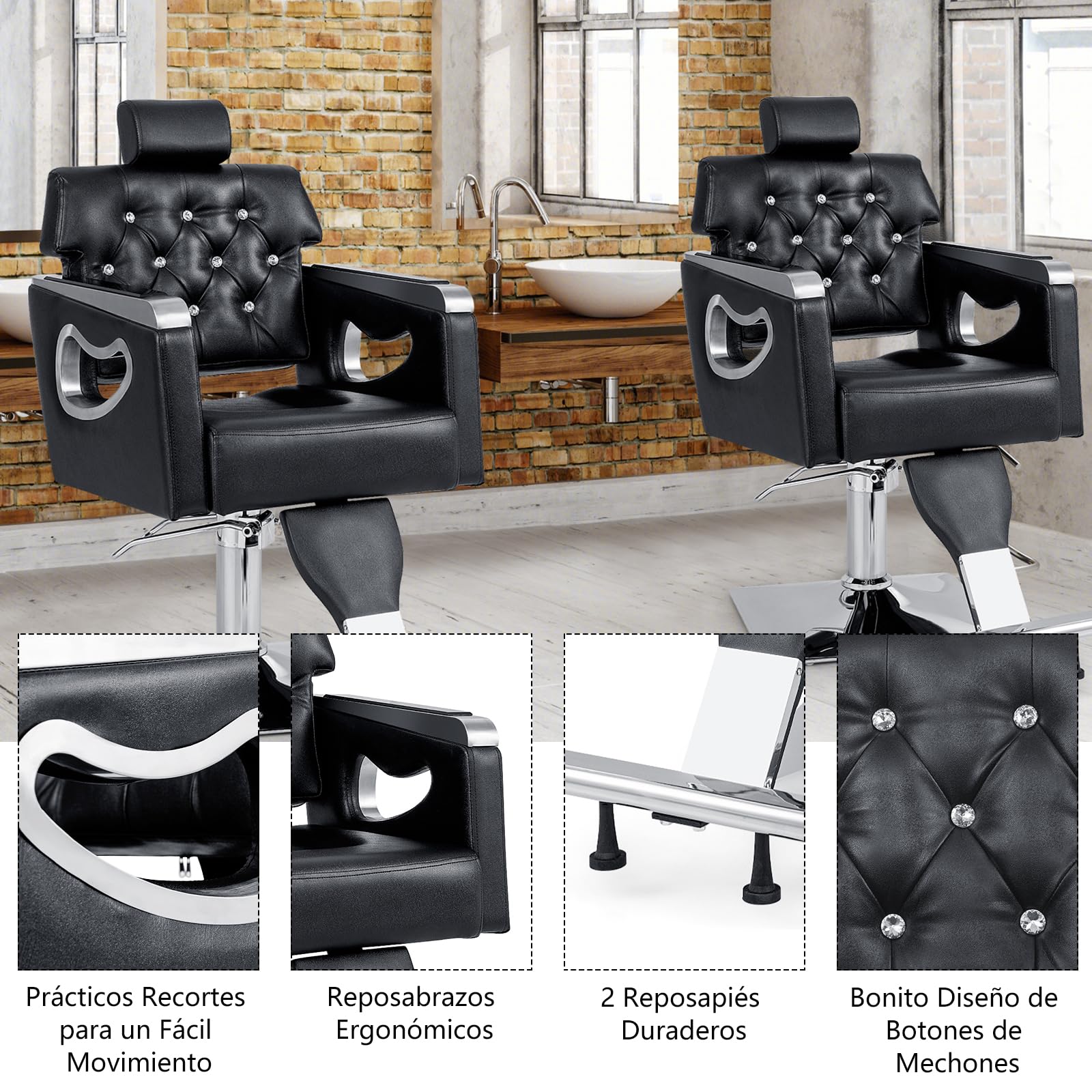 GOPLUS Silla Reclinable para Peluquería Goflame, Sillón Vintage con Bomba Hidráulica, Respaldo+Reposacabezas Ajustables, Giro 360°, para Maquillaje y Tatuajes