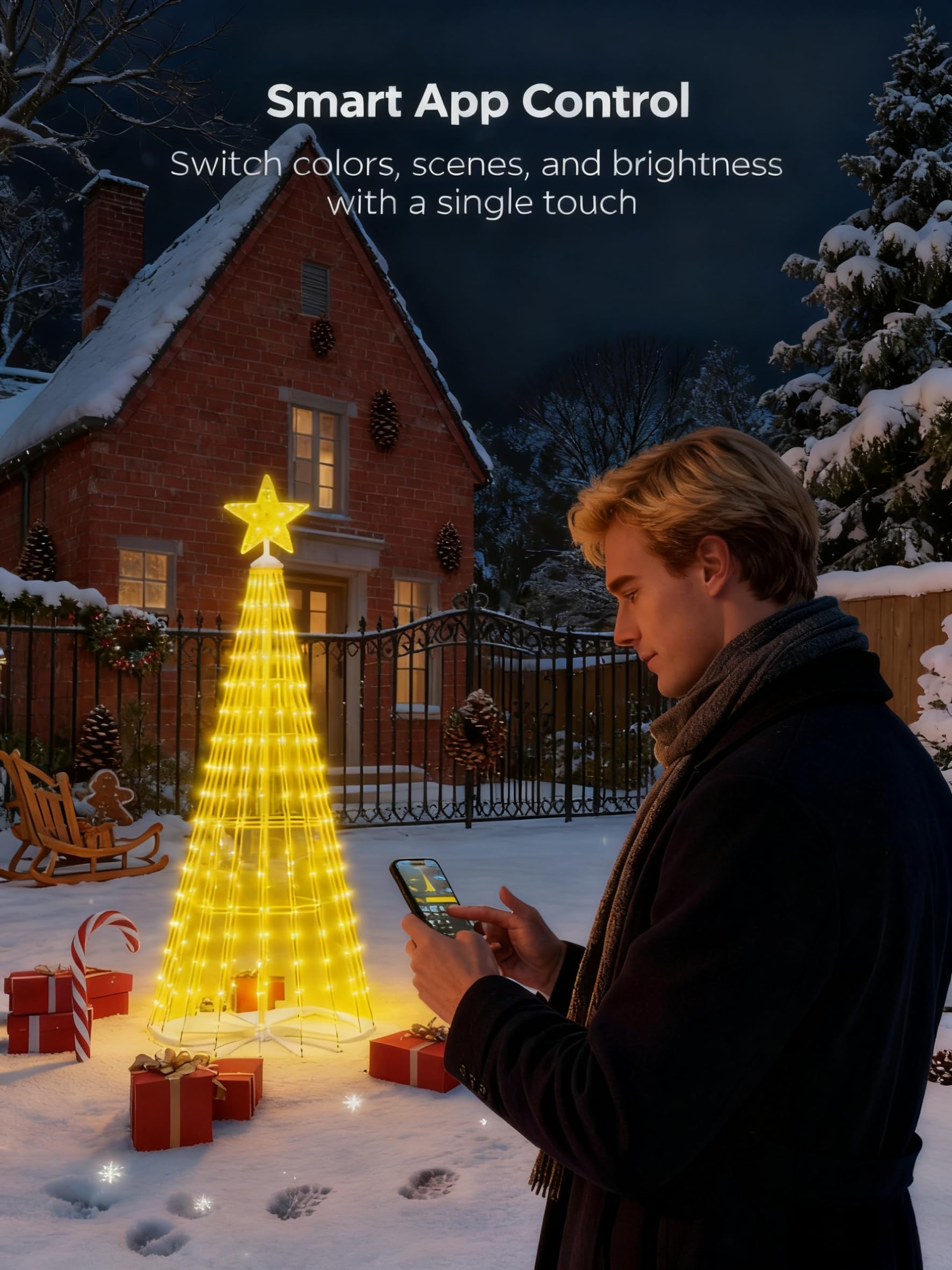 Hoofun Catena luminosa intelligente a LED per albero di Natale: 150 cm, illuminazione natalizia con stelle, app e telecomando, spina USB, RGB dimmerabile, modalità fai da te, timer, decorazione