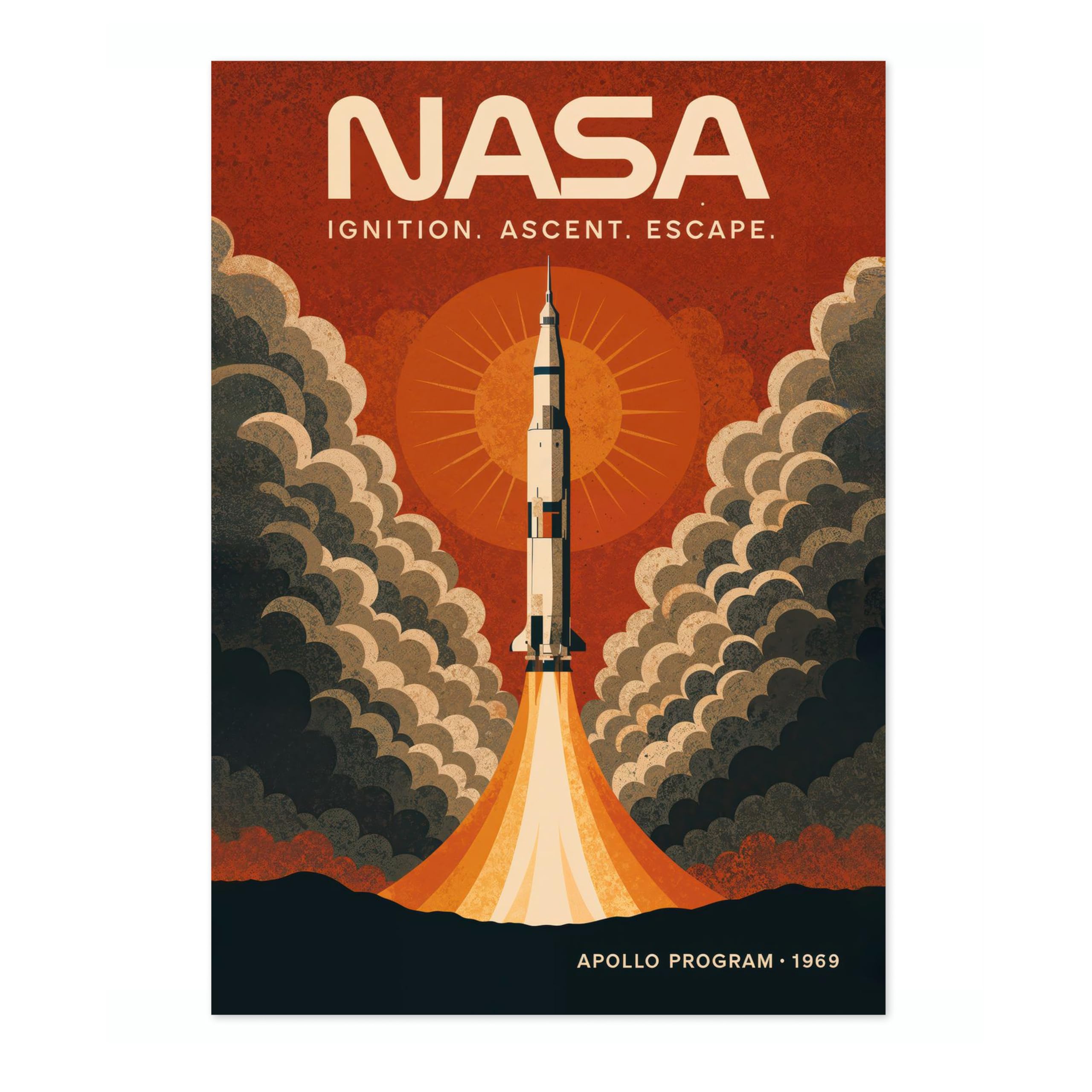 Animato Nasa Apollo Program 1969 Space Poster, Graphic Planets, Stars & Galaxies Art Prints, Sci-fi Bedroom Home Decor, A4 (Print Only) - 29.7x21cm