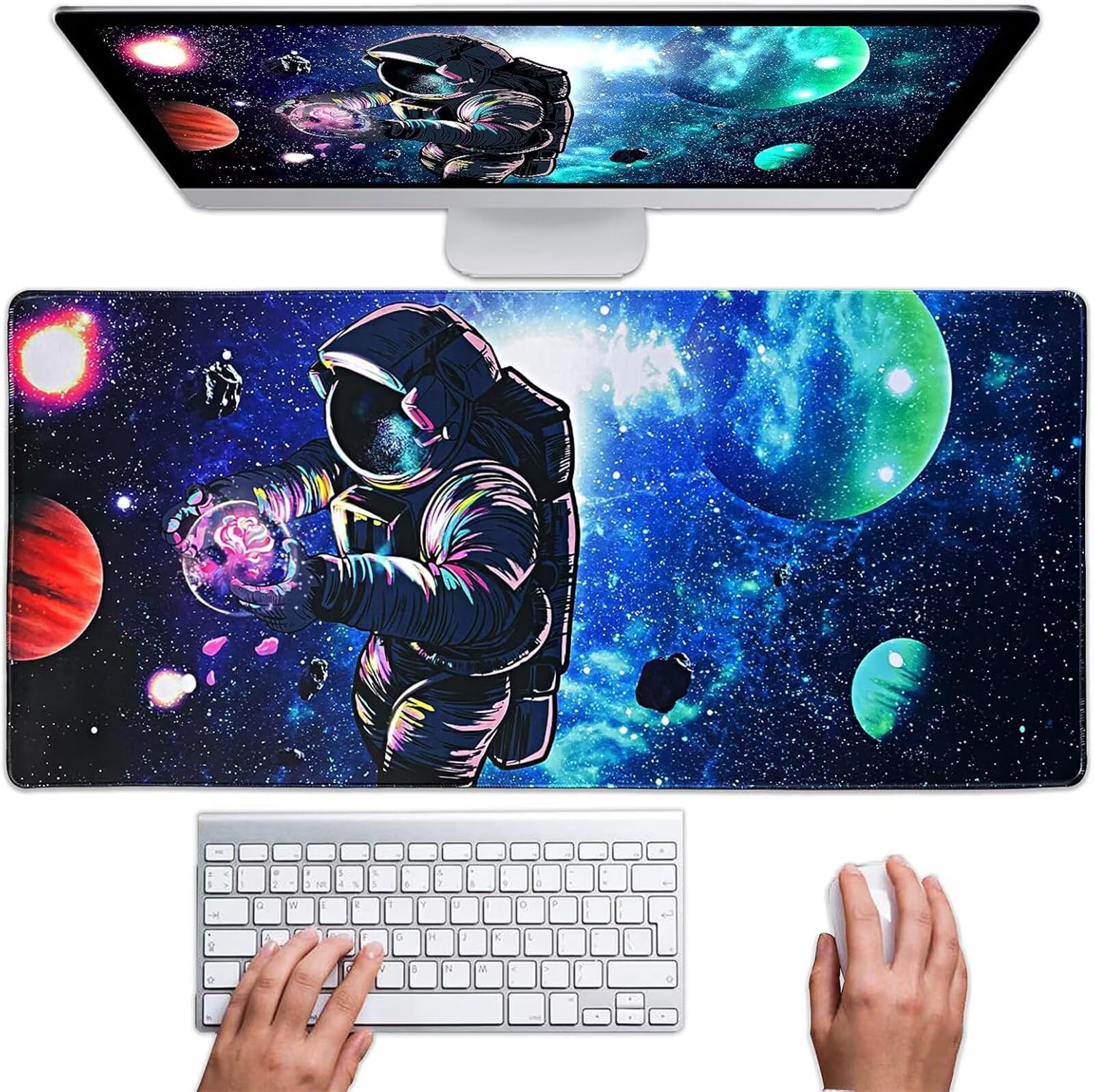 Alfombrilla ratón Gaming Astronauta cósmico Colorido Alfombrilla Ratón XXL 1000x500x3mm Grande Mouse Pad,Alfombrilla de ratón de Sobremesa,con Base Antideslizante,Mejora la precisión y la Velocidad