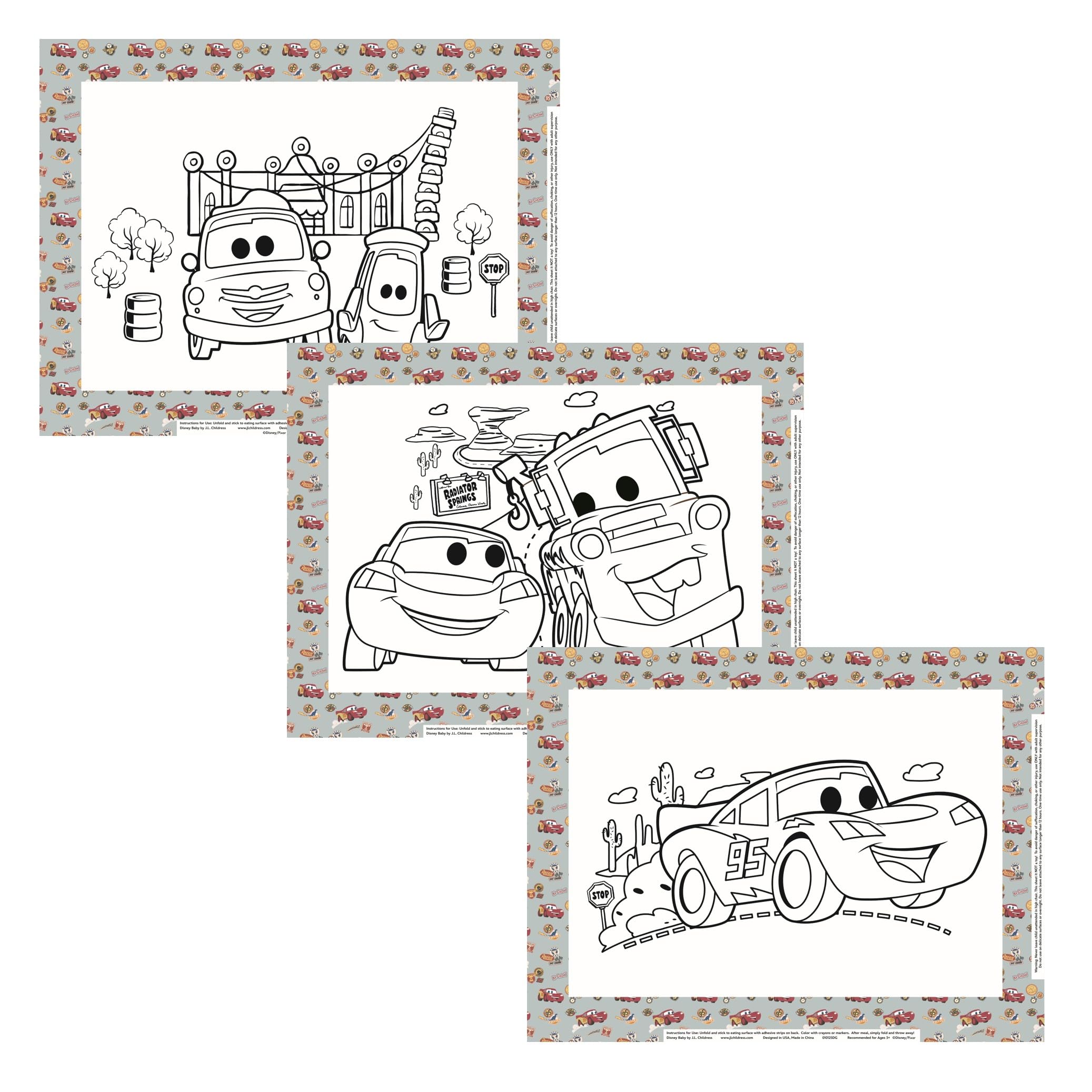 J.L. Childress Disney Baby ColorMe Disposable Placemats 24 Pack - Cars