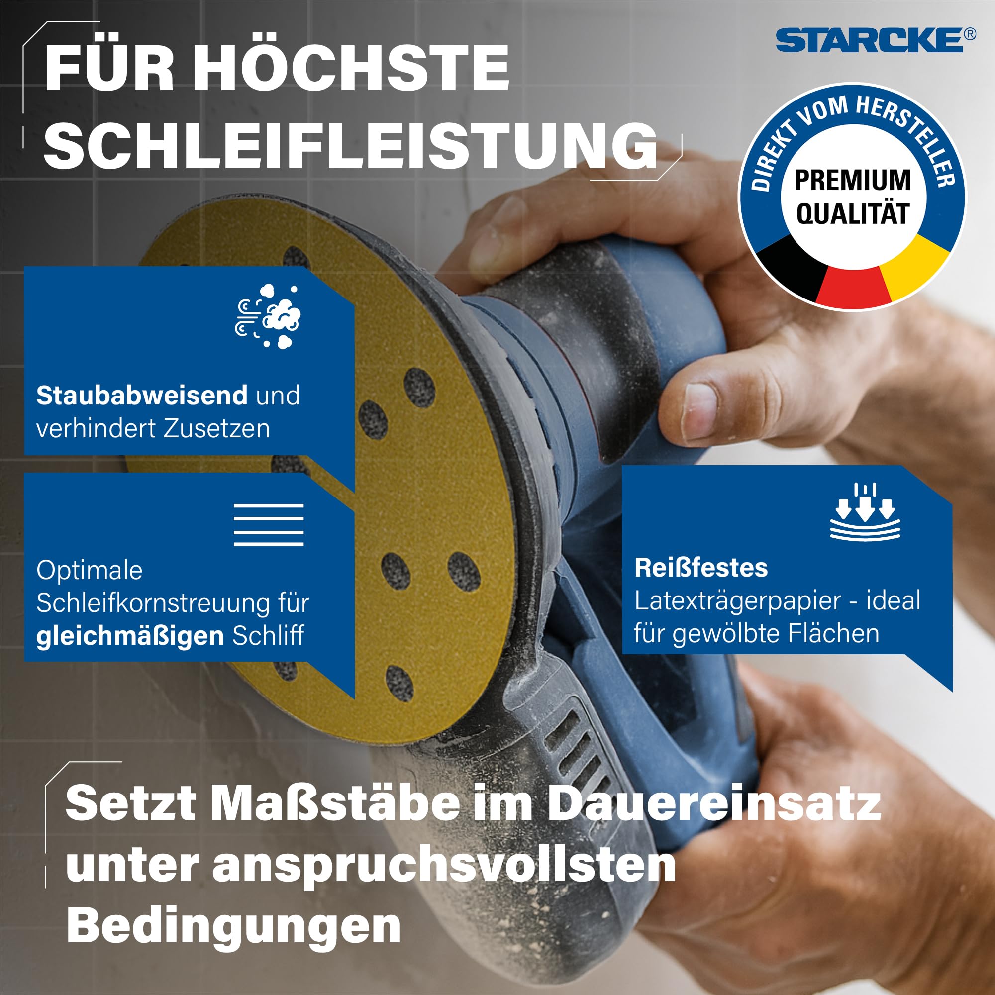 STARCKE® Schleifscheiben 150mm Klett - Langlebig - MADE IN GERMANY [50x/100x] - 15-Loch Exzenterschleifer 150mm Schleifscheiben - für Holz, Farbe, Lack, Spachtel, Kunststoff (P120,100x)