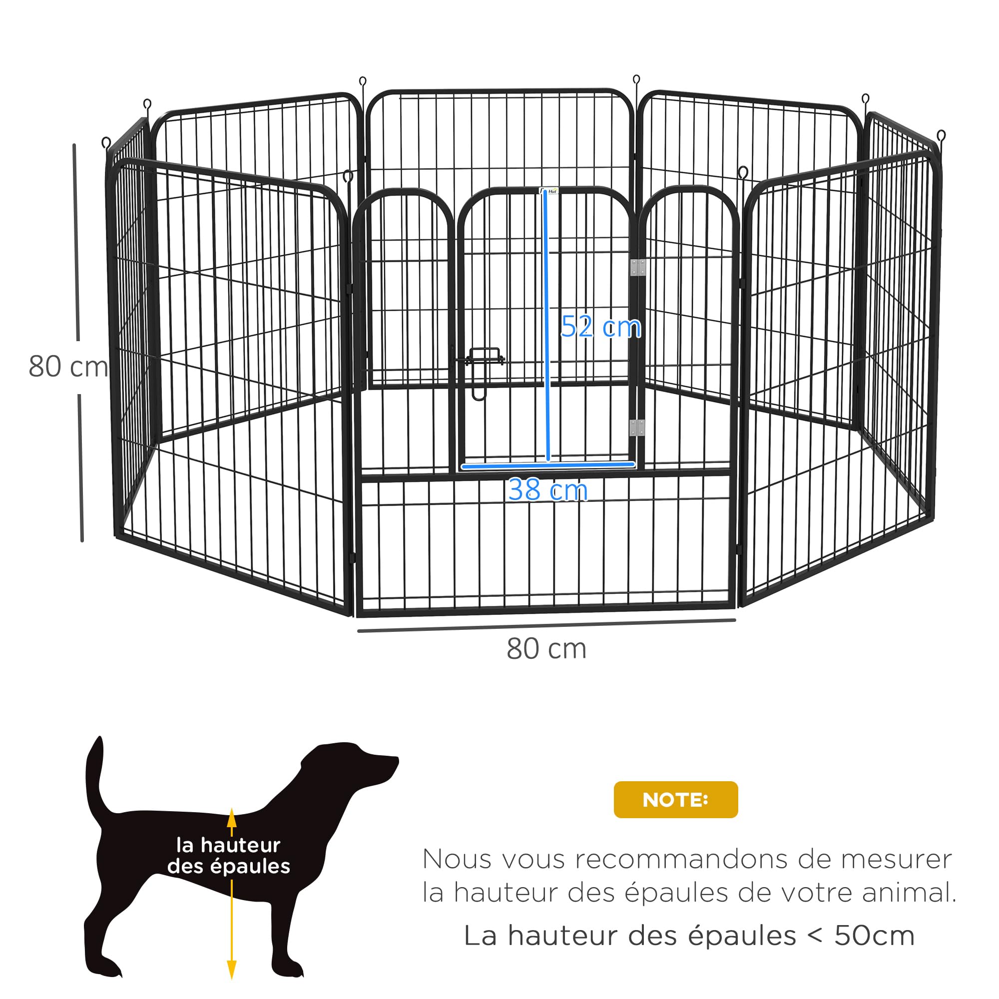 PawHut Luxe Parc enclos modulable Acier époxy pour Chiens Lapins Petits Animaux 80 x 80 cm Noir