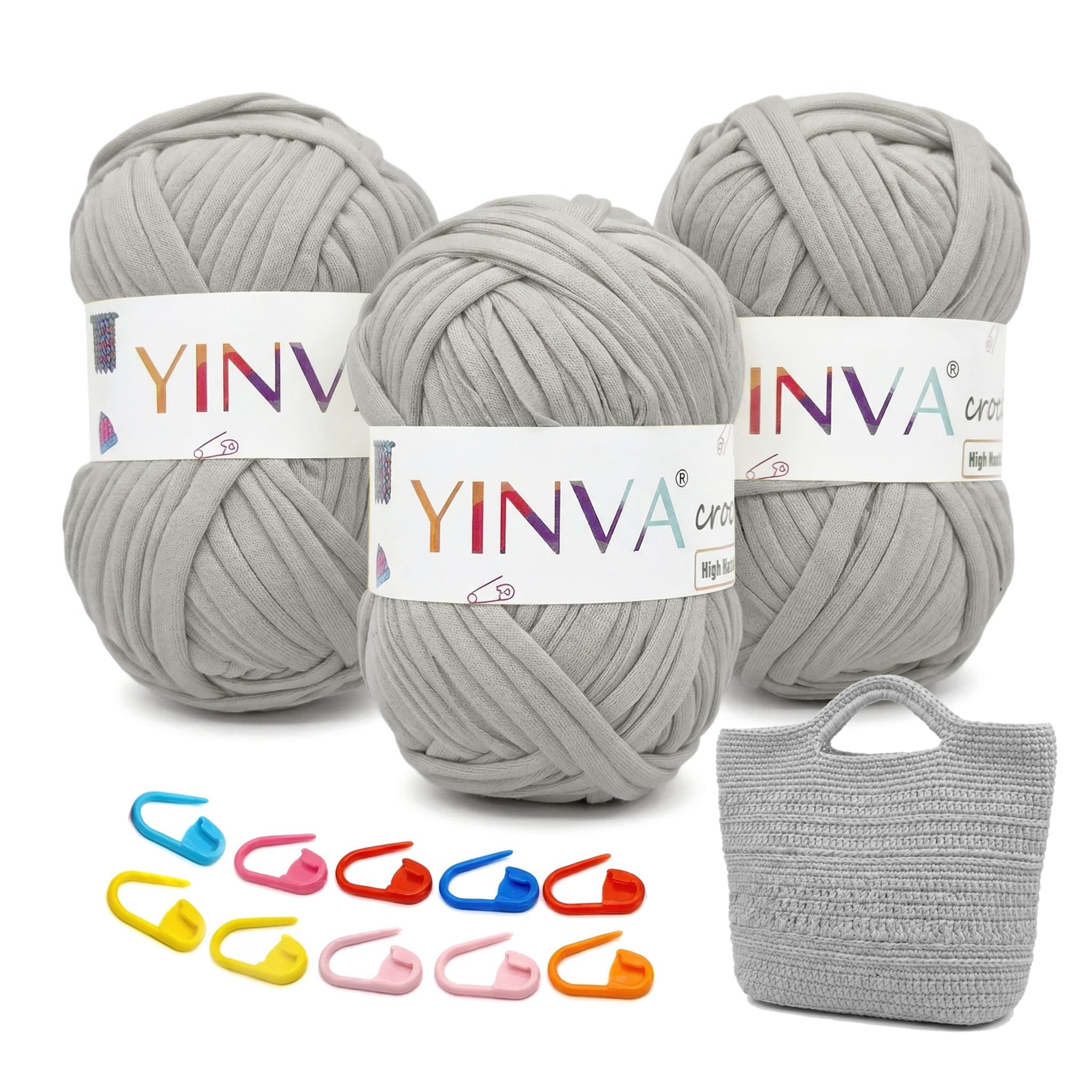 YINVA T Shirt Yarn 300g, Tshirt Yarn for Crocheting in Multiple Color, Perfect Relaxing, Rewarding Thick Yarn for Beginners, Soft, Stretchy, Elastic Knitting Yarn with Stitch Markers for Bags, Baskets
