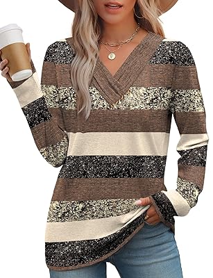 WIHOLL Long Sleeve Shirts for Women Fall Outfits V Neck T Shirts Button Down Tunic Tops Fashion Clothing