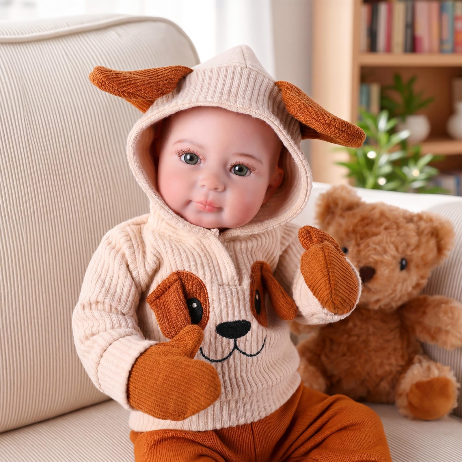 BABESIDE Lalki Reborn Male - 20 cali Reborn Mężczyzna z miękkim ciałem z tkaniny, realistyczna lalka dla niemowląt z strojem z motywem psa i akcesoriami, prezent dla dzieci od 3 lat