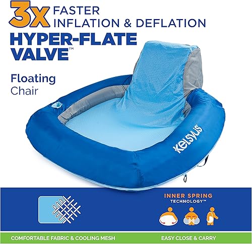 Miniatura 2 de Kelsyus Silla flotante de alta calidad con inflado rápido, silla reclinable inflable, flotador para lago y piscina para adultos con soporte para