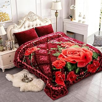 JYK Korean Style Mink Fleece Blanket King 83" x 91", 5.7 Pounds - 2 Ply Reversible Silky Soft Plush Warm Blanket for Autumn, Winter - Rose/Virgin Mary