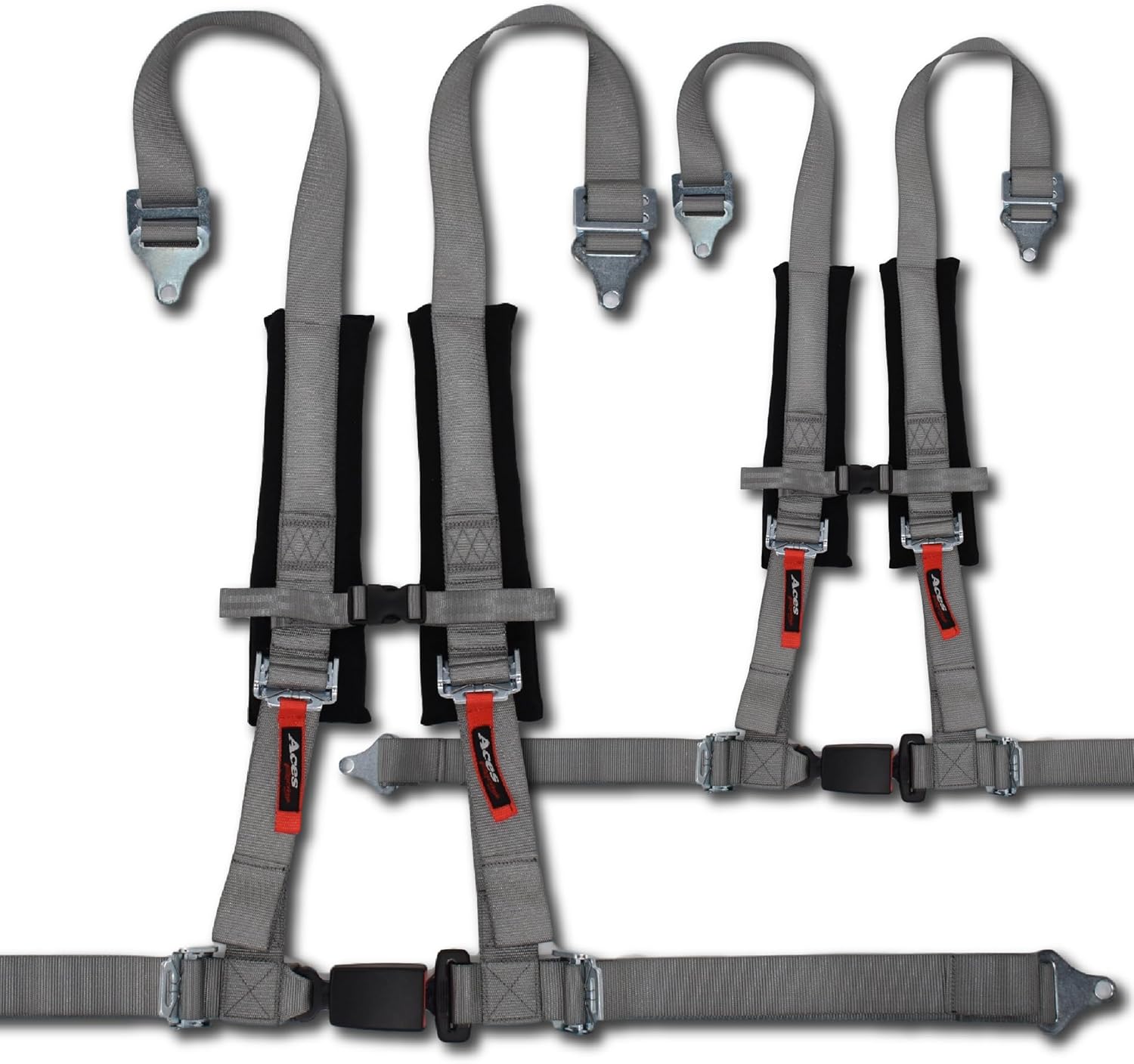 Aces Racing 4 Point EZ Buckle Harness – Pair (2 Harnesses) | 2” Padded Off-Road Harnesses | Comfortable, Easy-to-Use Buckle | (Silver)