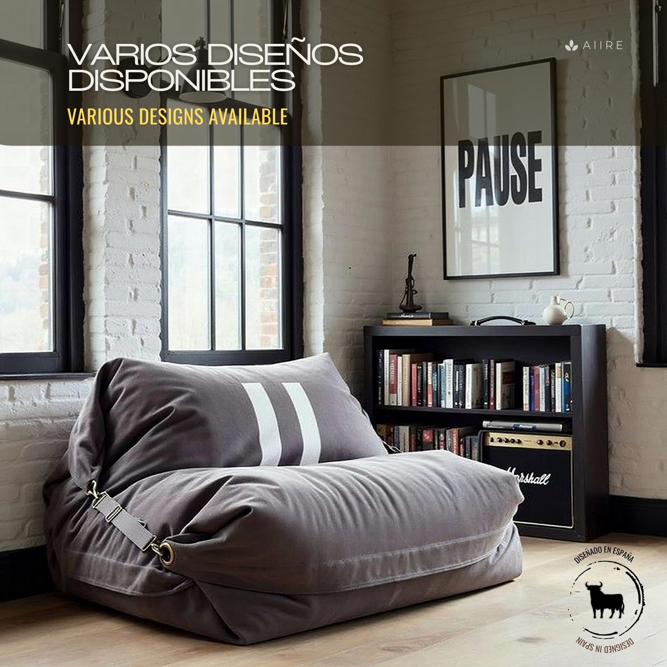 Aiire Sillón Puff con Relleno Incluido - Sofa Puf Gigante Moderno en Algodón Premium - Funda Desenfundable y Lavable - Bean Bag Chair para Jóvenes y Adultos - Puffs XXL [180x140]