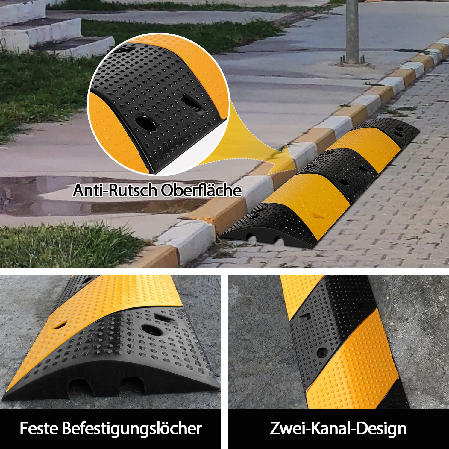 MYOYAY Puente de cable de 2 canales, 100 x 30 x 6 cm, joroba de velocidad, enrollable, protección contra sobretensiones, puente de manguera para cables, puente de puente de tempo