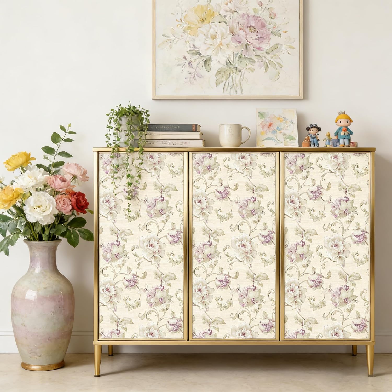 Beige Vintage French Damask Peel and Stick Wallpaper Thickened Removable Self Adhesive Wall Paper Design for Walls Bathroom Bedroom Home Decor 17.3in x 118in Renter Friendly Wallpaper