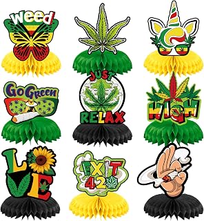 9 PCS Weed Party Honeycomb Centerpieces for Birthday Decorations 420 Party Supplies for Adults Marijuana Party Decorations Weed Party Favors
