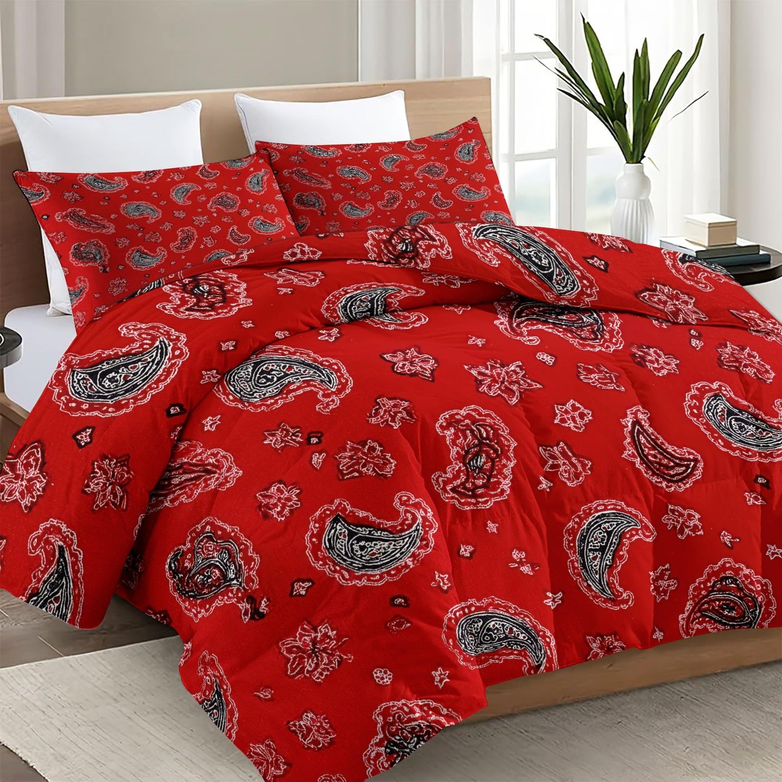 Trapunta estiva 135 x 200 cm Bambino, trapunta vintage tradizionale fiori linee, per letto matrimoniale, leggero e morbido Edredon Atmosfera rossa grigia reversibile senza fodera con 2 federe