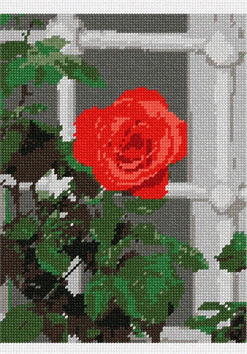 Pepita Needlepoint Canvas: Open Rose by The Window, 7" x 10"