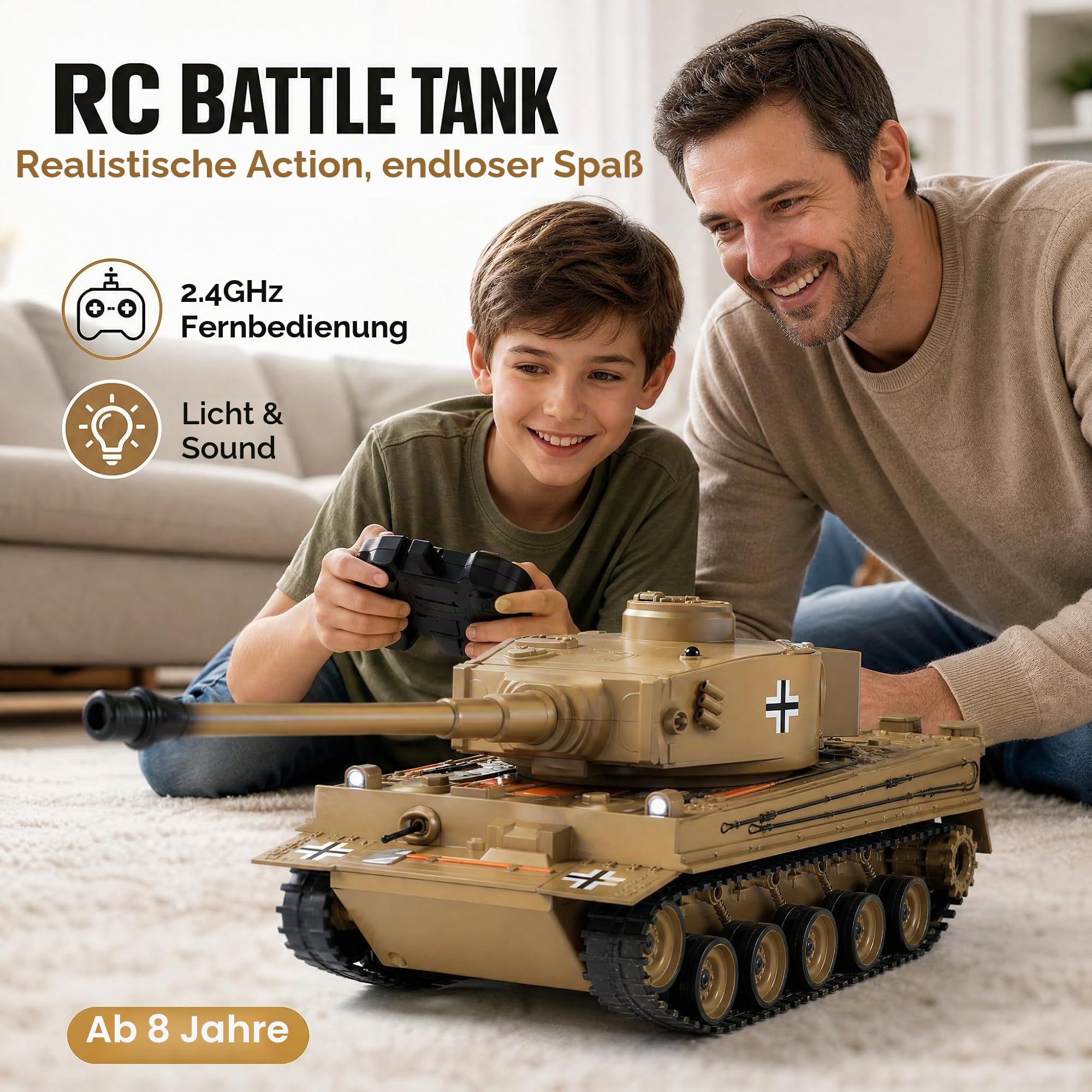 RC Panzer, 1:22 Modell Bausatz Set Projekt Geschenkset | Ferngesteuerter Panzer: Infrarot-Spielmodus, Wasserperlen-Werfer, Rauch, Sound und 2.4G-Steuerung; Outdoor-Fahrten