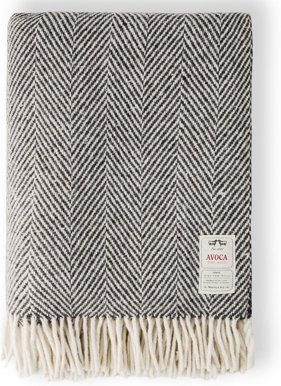Avoca Pure Wool Throw Heavy Herringbone Grey (56" x 72