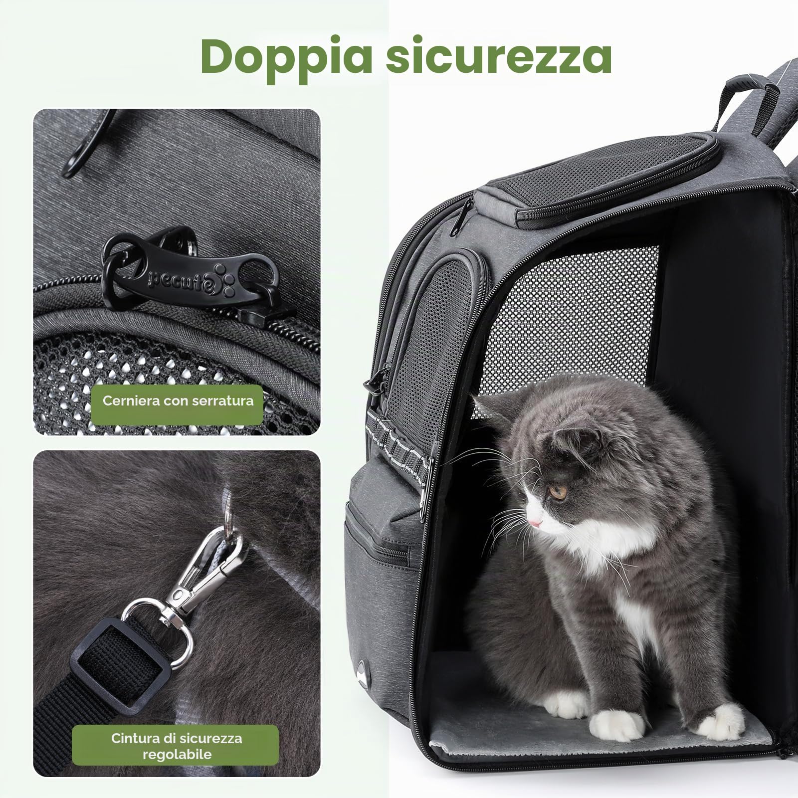 Pecute Zaino per trasporto gatti, sistema di risparmio del 30% di sforzo, design ergonomico e antigravità, adatto per gatti, cani e cuccioli, ideale per viaggi, escursioni, all'aperto