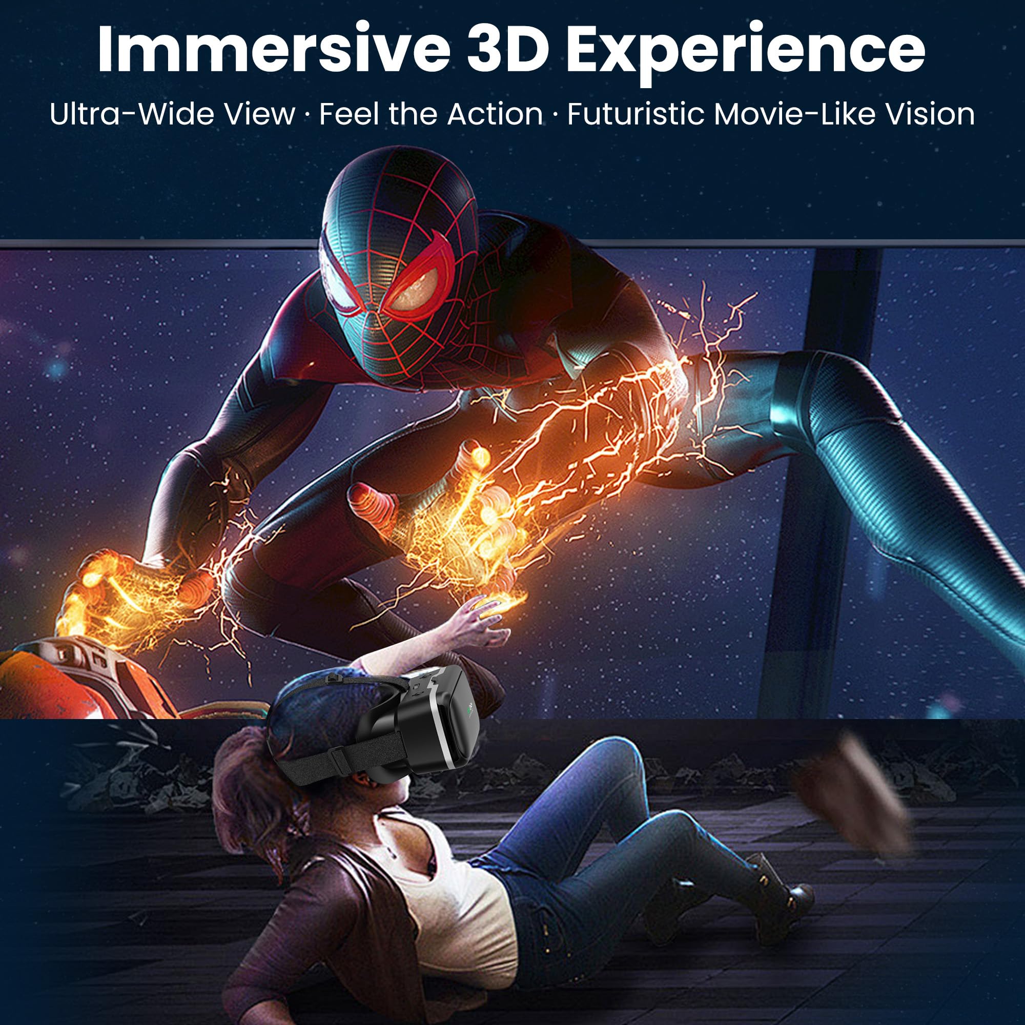 XWP Visore VR, Occhiali di Realtà Virtuale 3D con Lenti HD Anti-Luce Blu per Film e Giochi su Smartphone, Compatibile con Smartphone iOS/Android (4.7–6.8"), Regalo di Natale per Amici e Famiglie