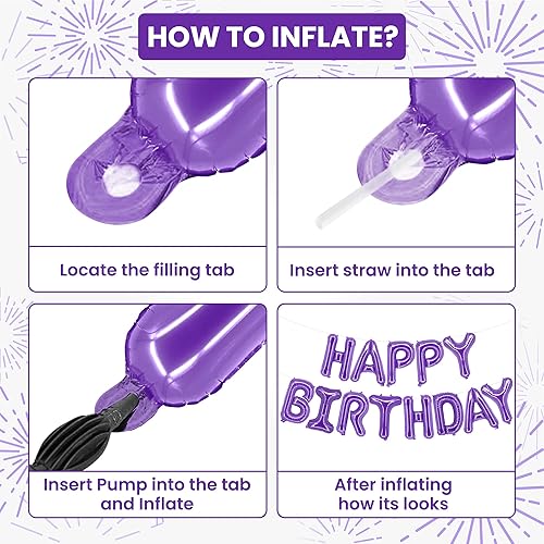 Miniatura 3 de KatchOn, Purple Happy Birthday Balloons - 16 Inch  Purple Happy Birthday Banner, Purple Birthday Decorations for Women  Purple Balloons, Purple