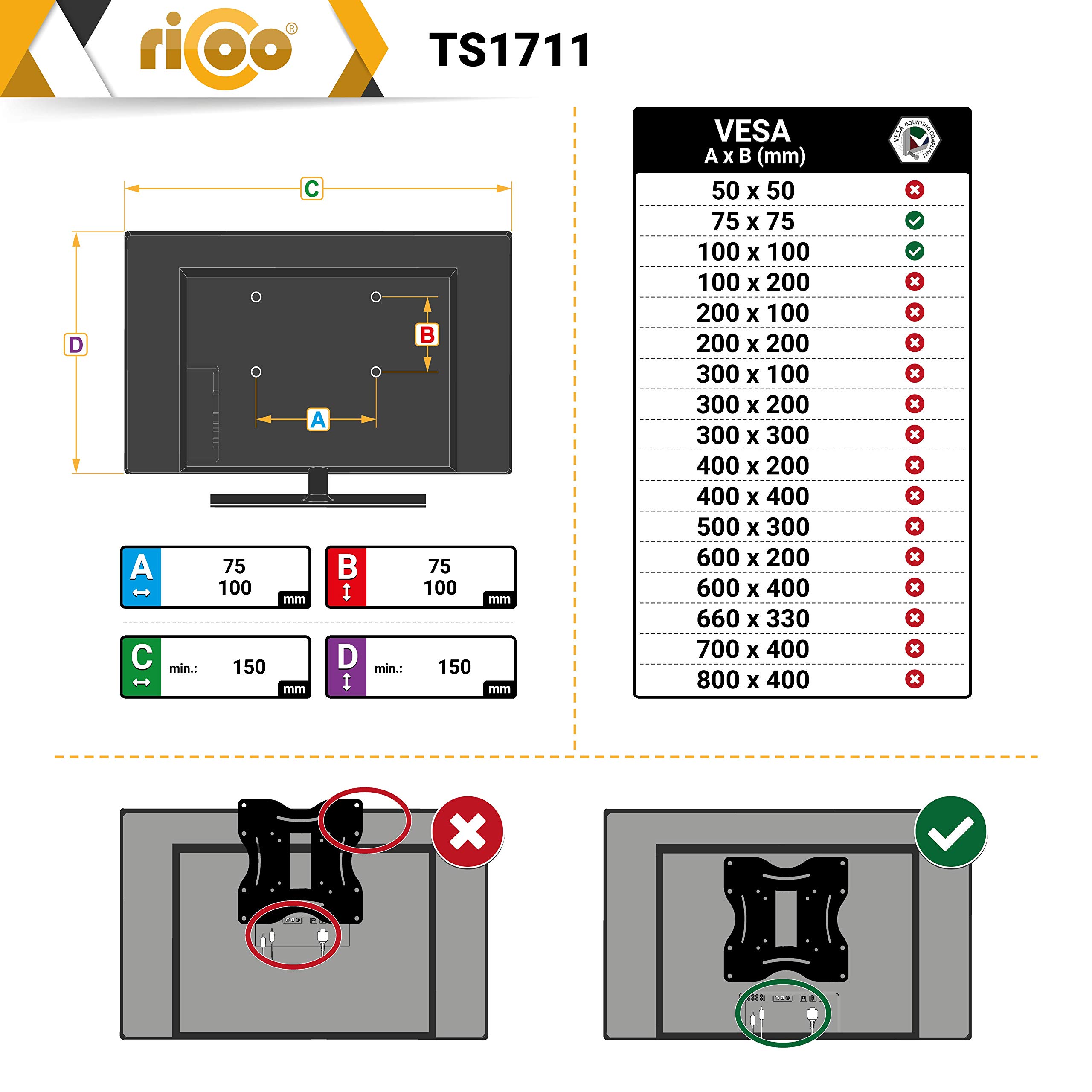 Ricoo Monitor Halterung 1 Monitor TS1711 höhenverstellbar Arm Halter für 13-32 Zoll schwenkbar Bildschirmhalterung Arme neigbar Tischhalterung Bildschirm VESA 75x75 100x100 Monitorhalter – Bild 5