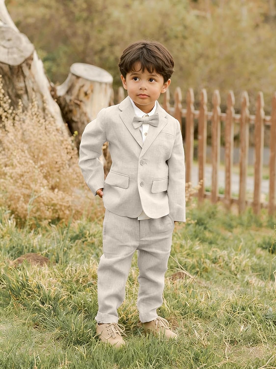 JPF Boys Linen Suit Kids Suit for Boys 2 Piece Beach Wedding Casual Suit Jacket and Dress Pants Set