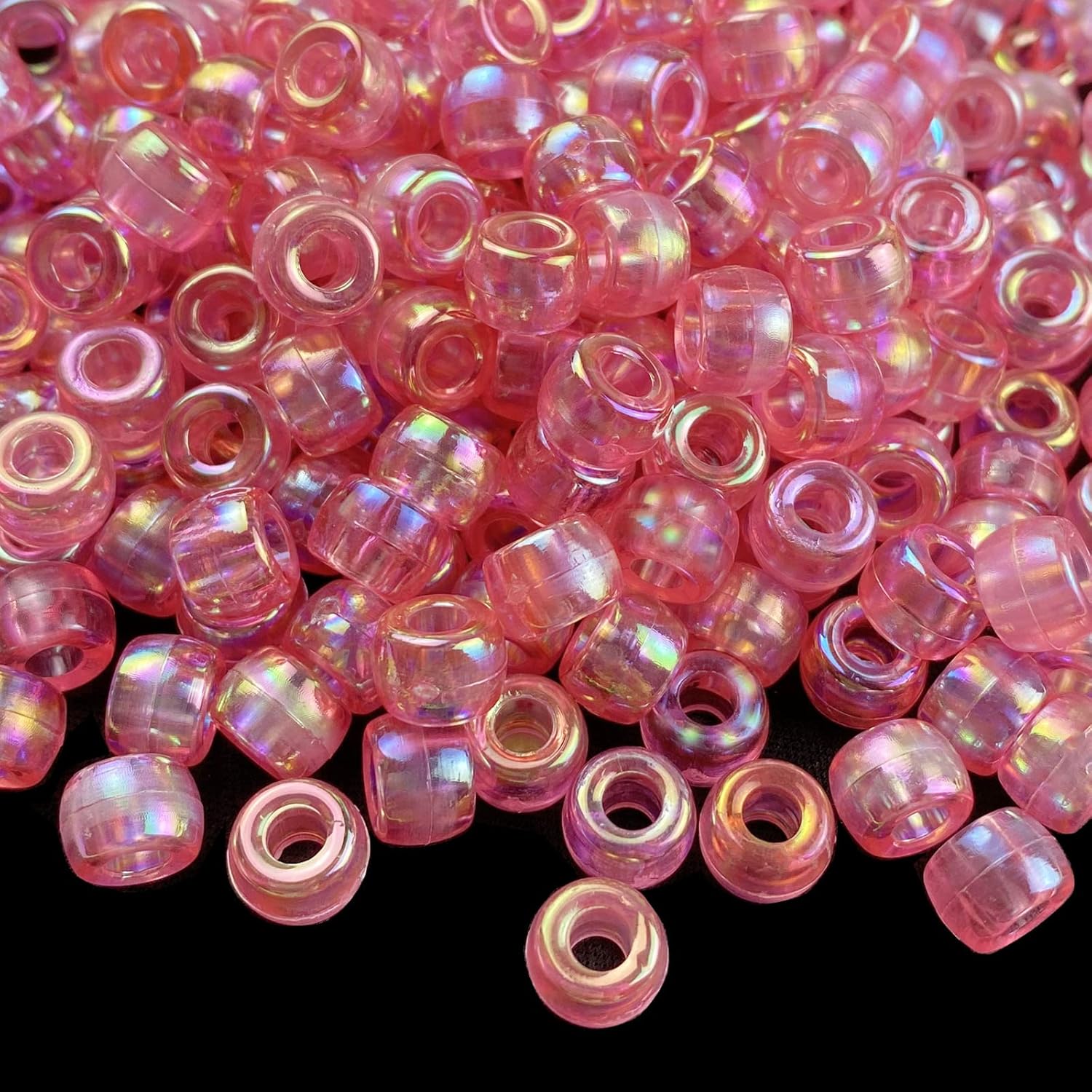 300 Pieces Pony Beads AB Colors Acrylic Pony Spacer Beads for DIY Crafts Braids Bracelet Jewelry Making (6x9mm, Pink AB)
