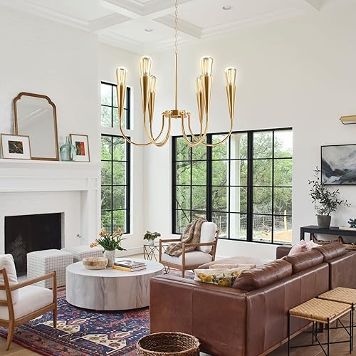 Miniatura 3 de Lámpara de araña dorada, 6 luces, modernos candelabros de granja para comedor, lámparas colgantes de vela, lámparas colgantes de techo para cocina,