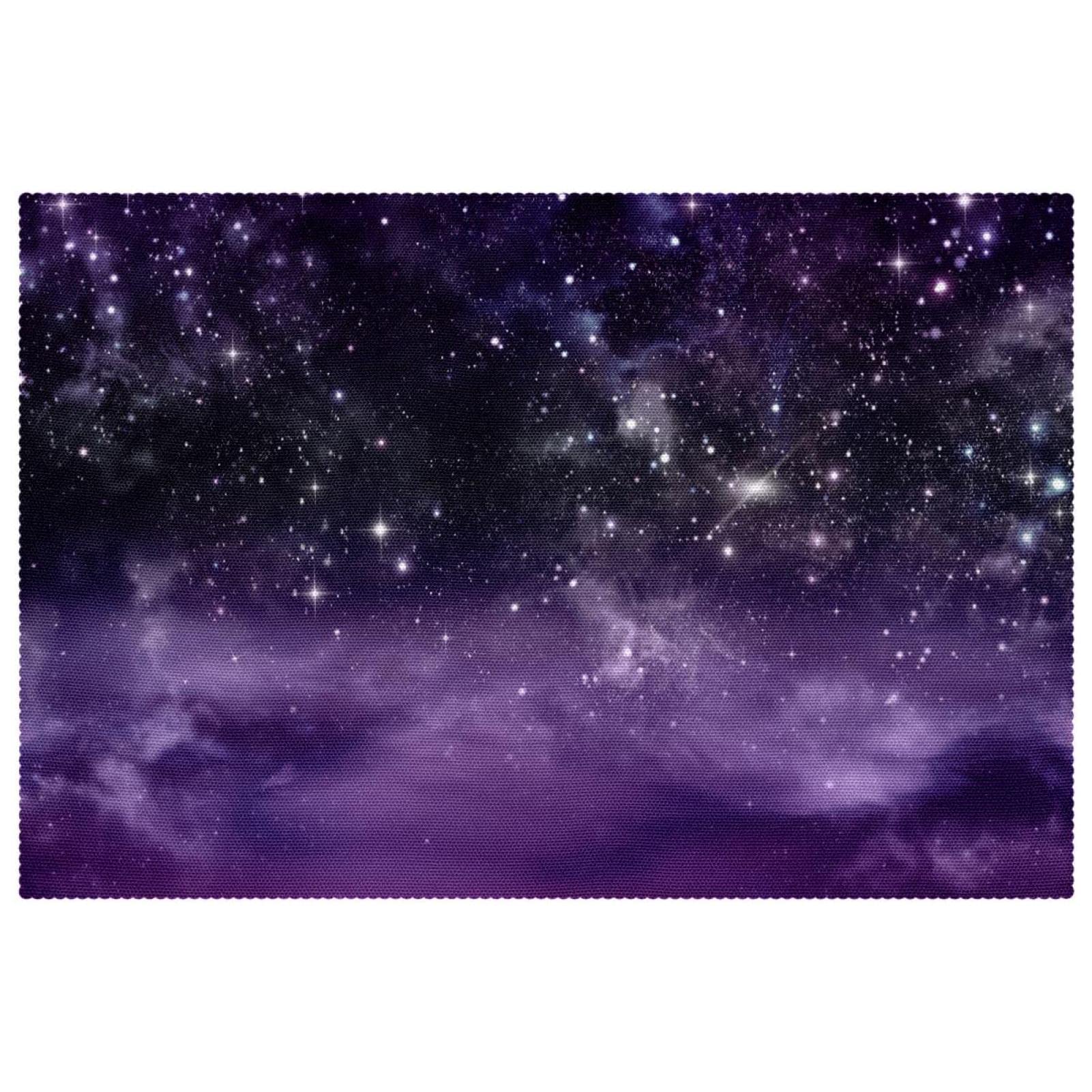 Set de table violet foncé ciel étoilé antidérapant 30,5x45,7 cm tapis de table lavable x6