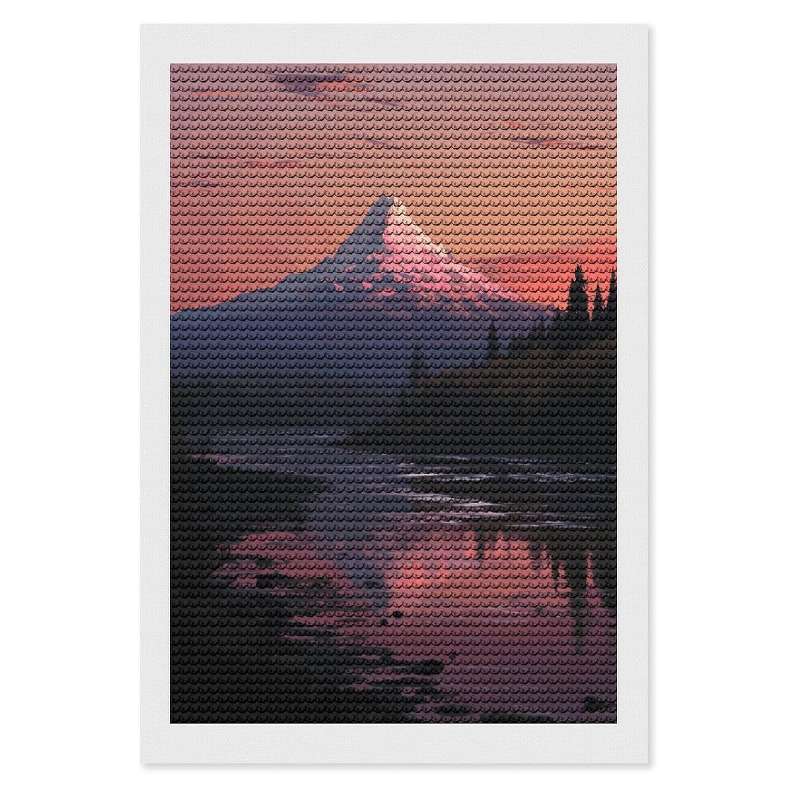 JTREHY Sunset Landscape Mountains Lake Diamond Art Kits Personalized DIY Round Diamond Painting Kits for Beginner Full Drill Diamonds Dots Paintings for Adults Gem Art Crafts Home Decor
