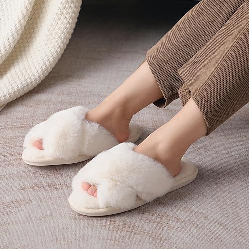Miniatura 6 de Pantuflas - Pantuflas para mujer de interior, pantuflas peludas para mujer, pantuflas de banda cruzada para interiores y exteriores, pantuflas
