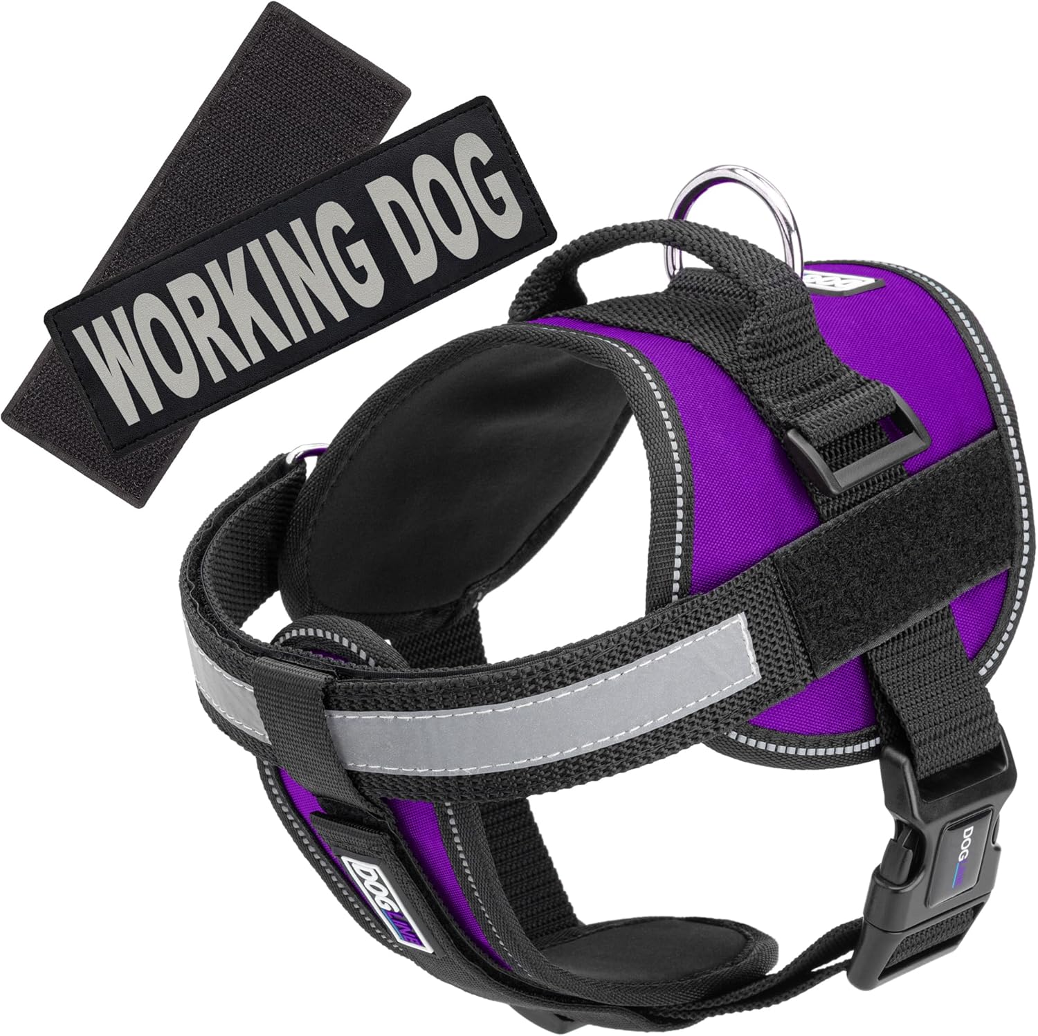 Dogline Unimax Dog Harness Vest with Working Dog Patches Adjustable Straps Breathable Neoprene for Identification Training Dogs Girth 22 to 30 in Purple