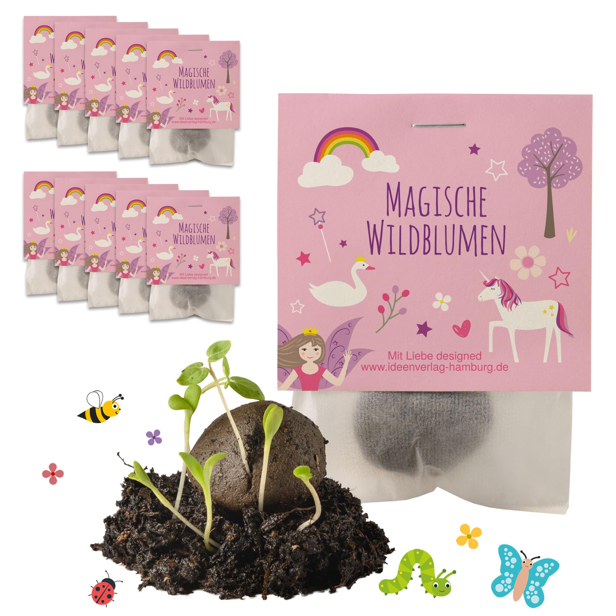 10x Einhorn Samenbomben als Mitgebsel Kindergeburtstag Mädchen 4 bis 8 Jahre - Einhorn Geschenke für Mädchen & Blumensamen Mitbringsel Kindergeburtstag - Kleine Geschenke für Kinder - Made in Germany