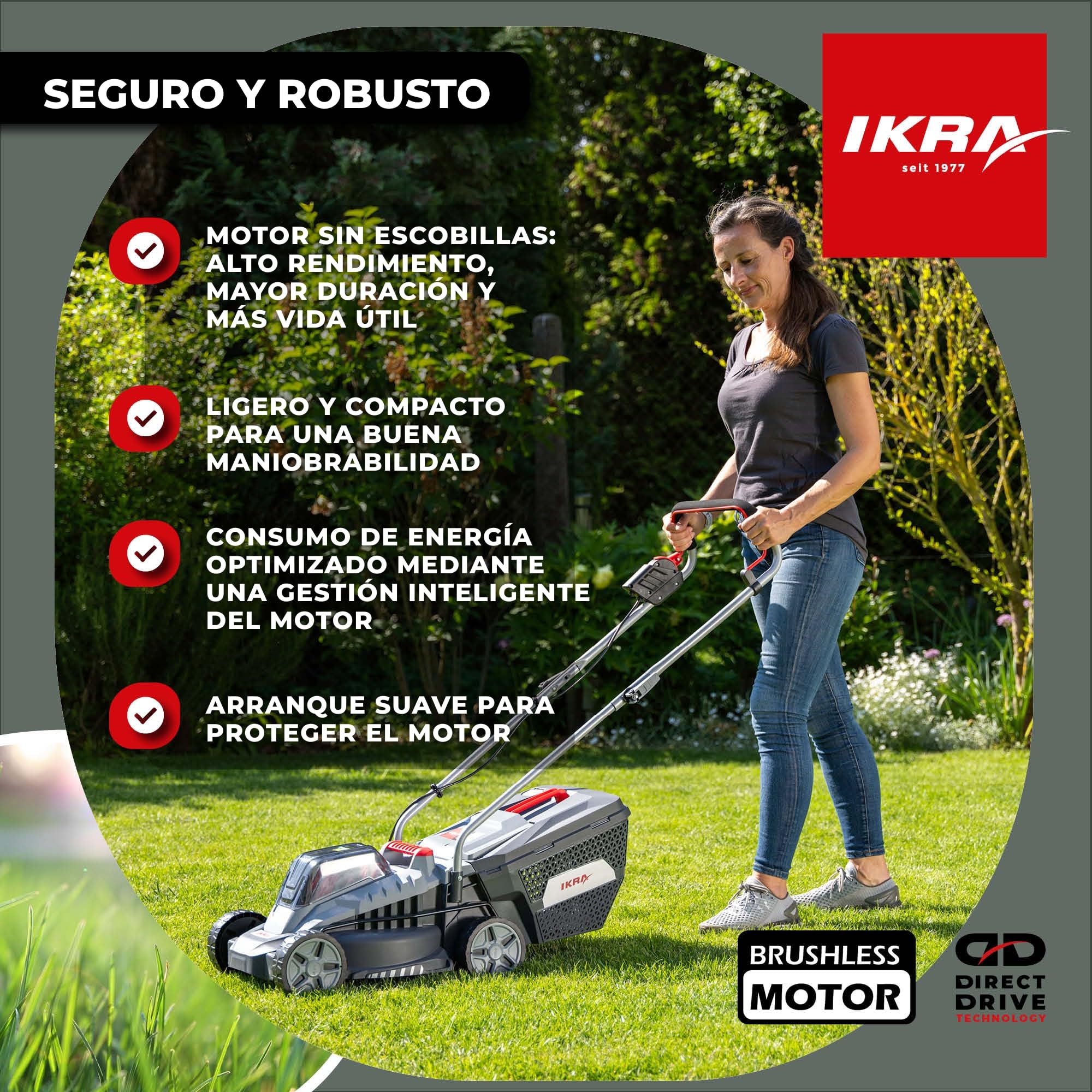 IKRA cortacésped IB-LM 33, 33 cm, sin batería de 36 V ni Cargador | Compatible con Bosch, recomendado para 250 m², altura de corte 30-70 mm, cesta de recogida 30l, ligero, compacto y ergonómico