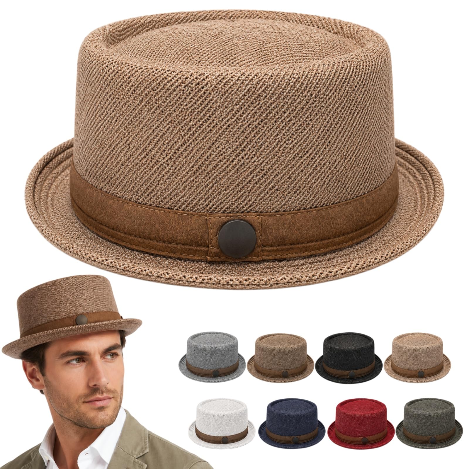 Zrdlqllcjxy Unisex Khaki Summer Mesh Pork Pie Hat, Porkpie Fashion Hat For Men Women Vintage Bowler Derby Cap, Cool Cooling Beach Party Cap (Khaki)