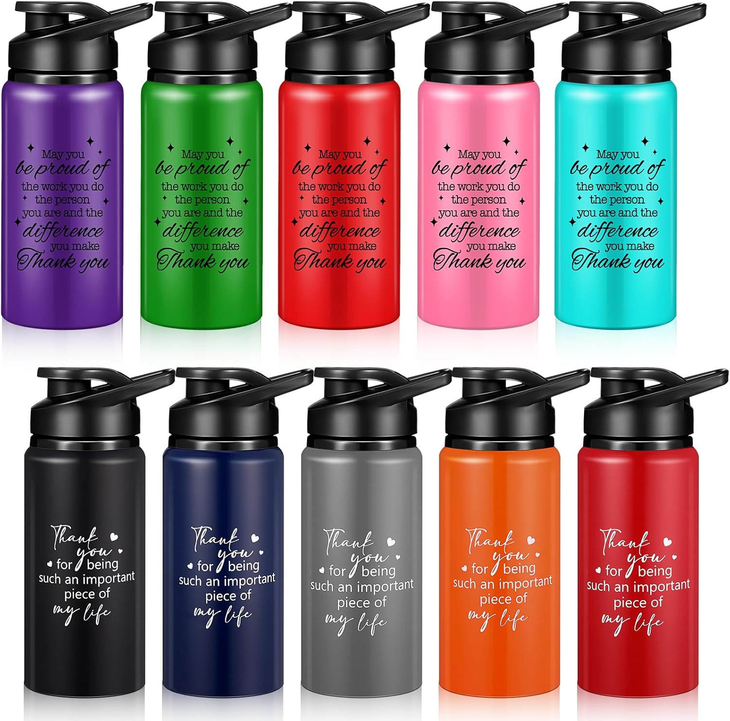 Bokon 10 Pcs Employee Appreciation Gifts Bulk 17oz Thank You Aluminum Water Bottles Reusable Multicolor Outdoor Sports Water Bottles for Team Staff Coworker Teacher Nurse