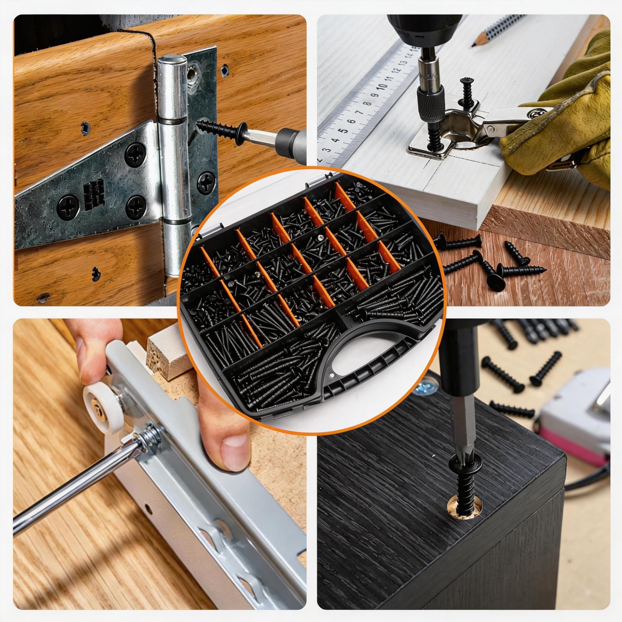Dianrui Juego surtido de 1050 tornillos de madera negra, tornillos de acero inoxidable 304 surtidos M3/M4/M5/M6, juego de tornillos autorroscantes Phillips de grado marino (tornillo plano y plano