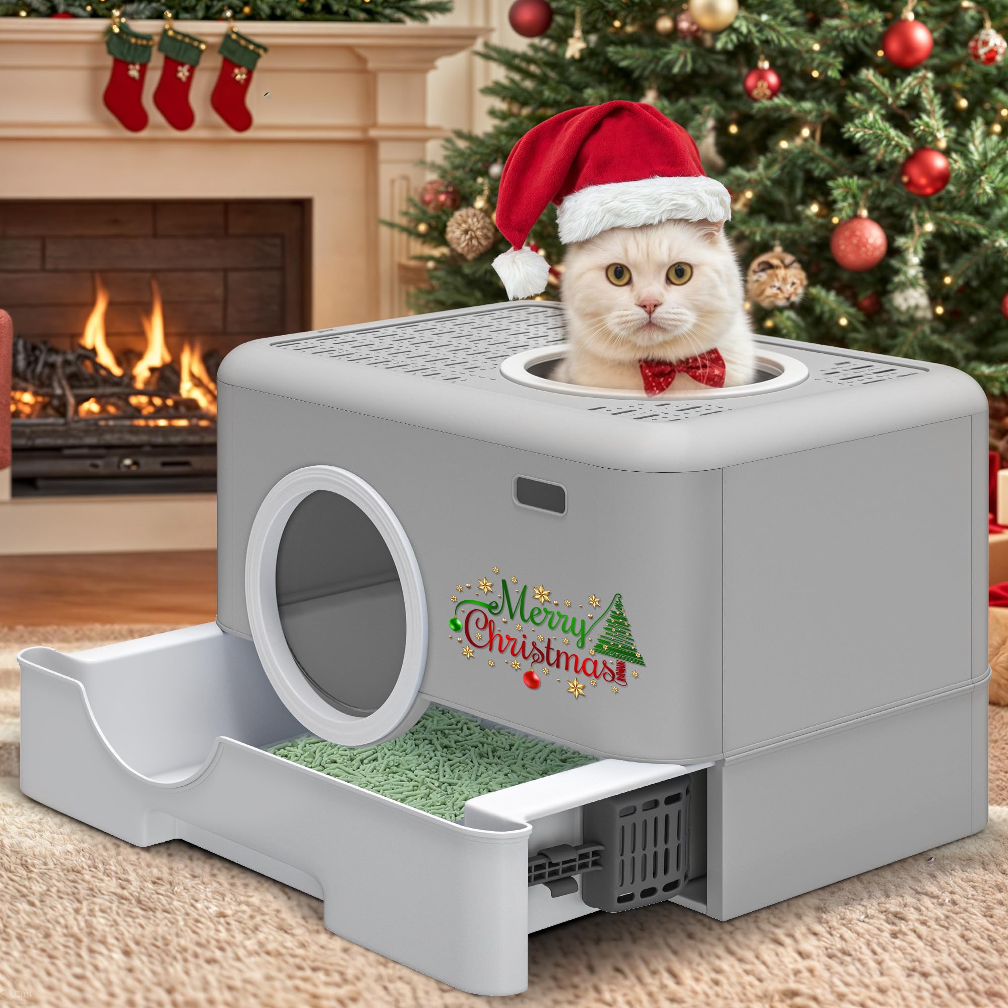 YITAHOME Grande lettiera per gatti chiusa con coperchio, con cappuccio, inodore, anti-spruzzi, con cassetto, paletta per ingresso anteriore, porta di uscita superiore, facile da installare e pulire