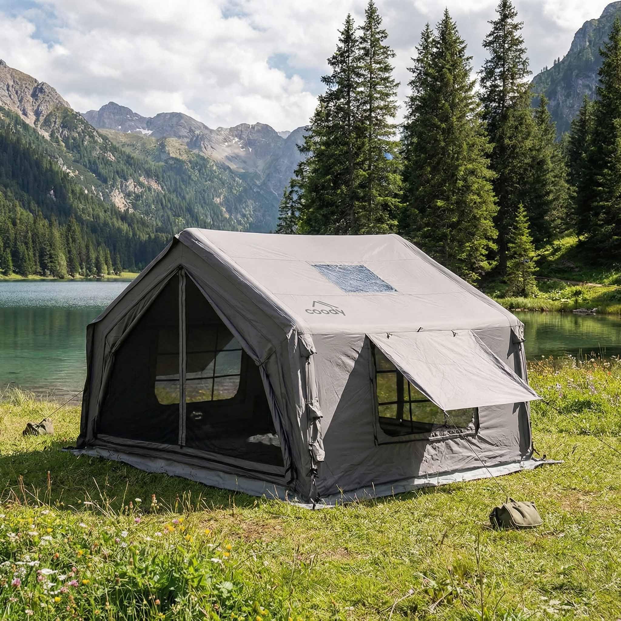 Coody 10.0 Premium Inflatable Tent for Camping, Canvas Air Tent Grey