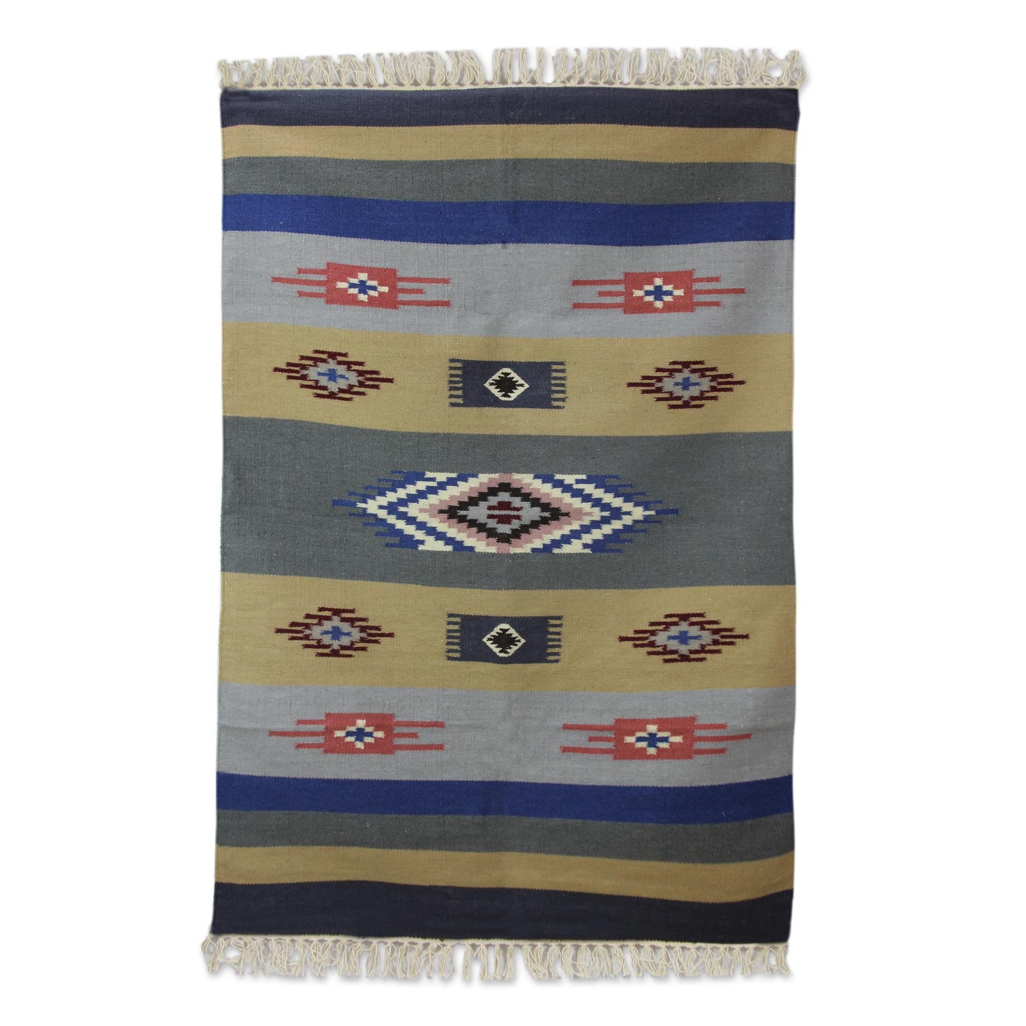 NOVICA 253091 Symphony of Dawn' (4x6) Wool dhurrie Rug, 4" x 6"
