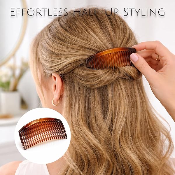2 pièces peigne à cheveux à insérer, peignes pour chignons et quotidien, dents droites pour peigner uniformément, insertion antidérapante, couleur marron, pour divers types de cheveux - 3