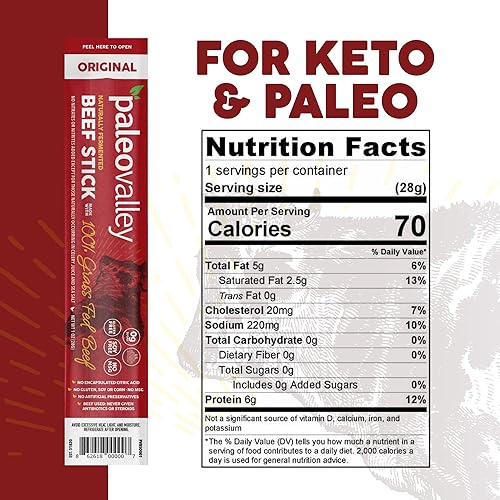 Miniatura 8 de Paleovalley Palitos de carne 100 % alimentados con pasto  Snack orgánico paleo y keto con probióticos naturales  10 palitos de carne de res  Sabor