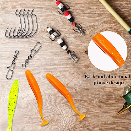 Miniatura 6 de Ghanneey Señuelos suaves de pesca, kit de cebos de plástico para pesca, señuelos de pesca con ganchos de cabeza de plomo para pesca trucha Redfish