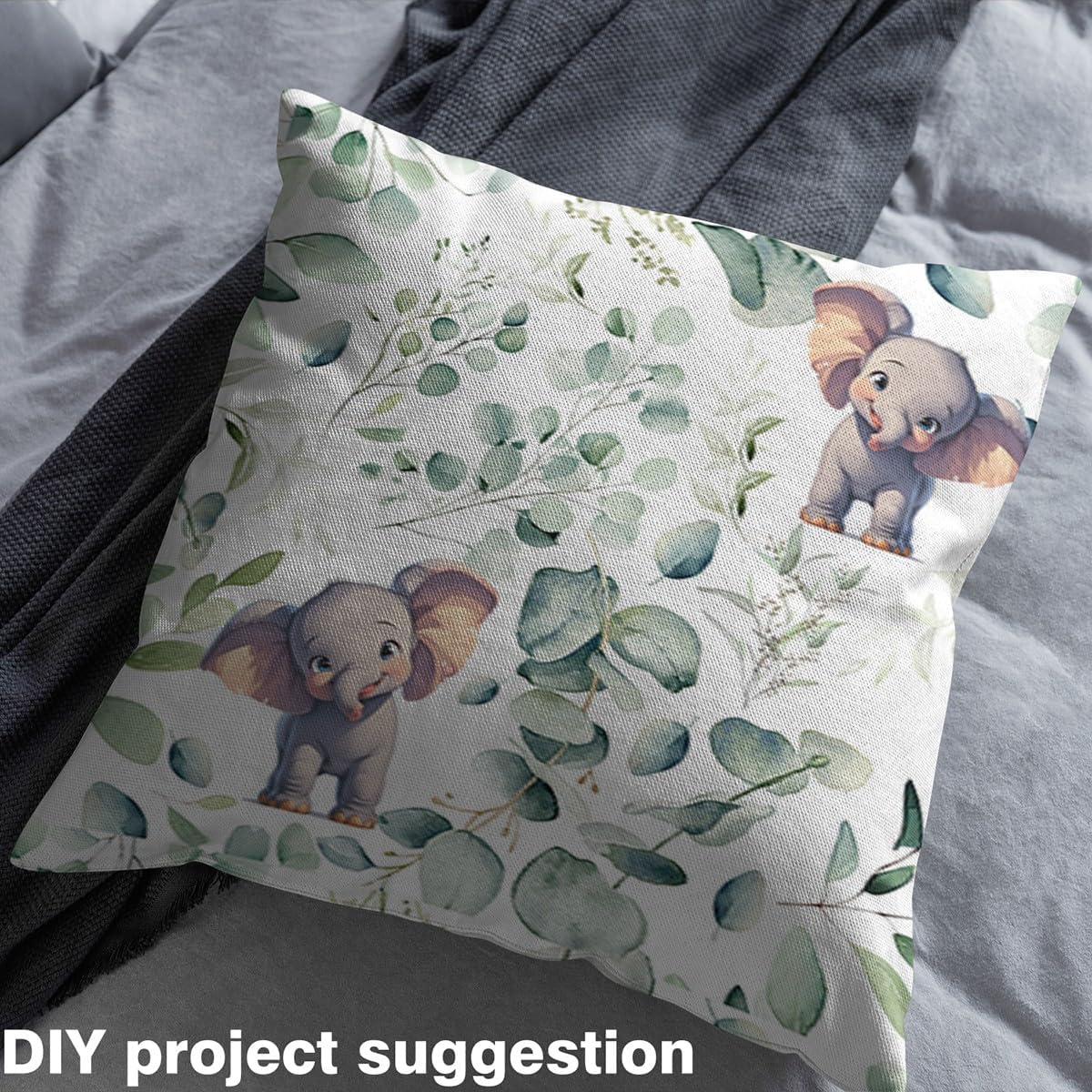 Erosebridal Elephant Fabric by The Yard,Kids Cartoon Animal Upholstery Fabric for Boys Girls Toddler,Eucalyptus Leaves Green Decorative Fabric,Watercolor Indoor Outdoor Fabric,3 Yards